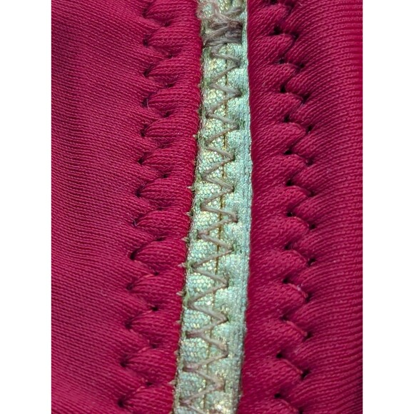 Red One-Piece Swimsuit – Size M – Metallic Gold Piping & Sheer Floral Waist Band - Picture 6 of 10